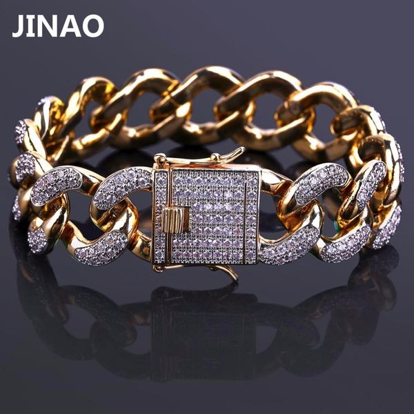 цзинао позолоченные замороженные микро проложить cz камень браслет звено цепи шесть размеров цепи браслеты хип-хоп ювелирные изделия для муж, Black