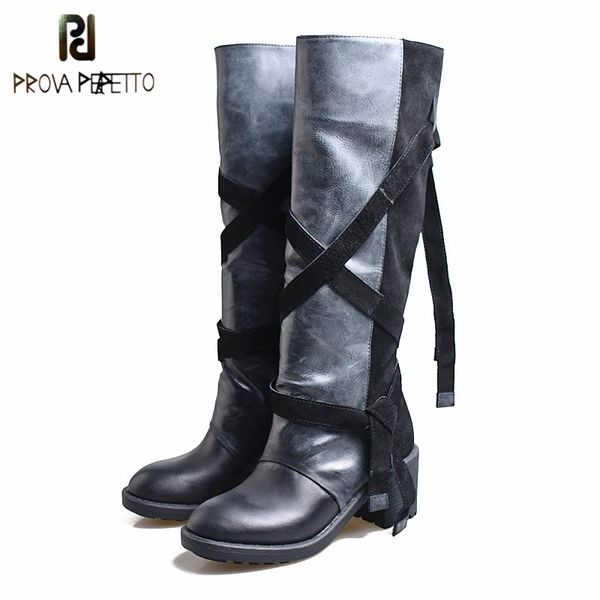 prova perfetto new fashion western styles thick low 6cm heels boots women knee high genuine leather patchwork suede long boots, Black
prova perfetto new fashion western styles thick low 6cm heels boots women knee high genuine leather patchwork suede long boots, Black