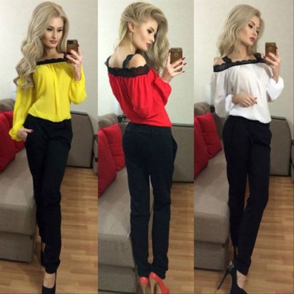 2019 stitching one-line collar women's long sleeve three colors in 2019 lace stitching one-line collar women's long sleeve t-shirt, White
2019 stitching one-line collar women's long sleeve three colors in 2019 lace stitching one-line collar women's long sleeve t-shirt, White