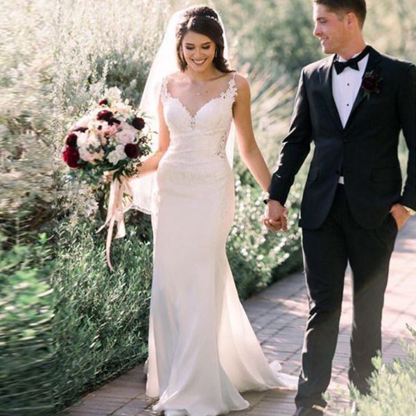 charming v neck lace long beach wedding dresses simple boho appliqued mermaid sleeveless bridal dresses vestido noiva, White
charming v neck lace long beach wedding dresses simple boho appliqued mermaid sleeveless bridal dresses vestido noiva, White