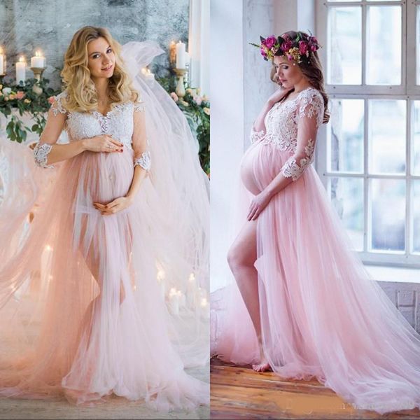 pink a line maternity wedding dresses pregnant bridal gowns sheer long sleeves v-neck appliques split bridal gowns custom, White
pink a line maternity wedding dresses pregnant bridal gowns sheer long sleeves v-neck appliques split bridal gowns custom, White