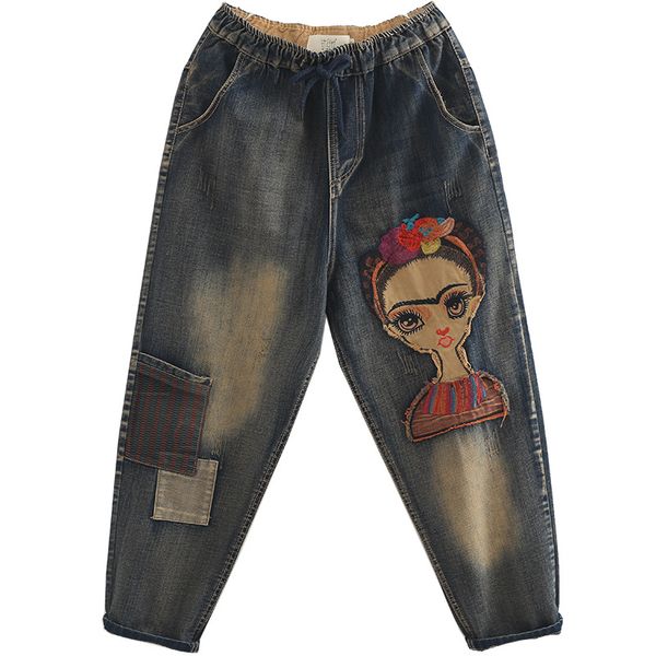 omikron women baggy denim pant plus size elastic high waist cartoon embroidered jeans hip hop oversized harem boyfriend trousers, Blue
omikron women baggy denim pant plus size elastic high waist cartoon embroidered jeans hip hop oversized harem boyfriend trousers, Blue