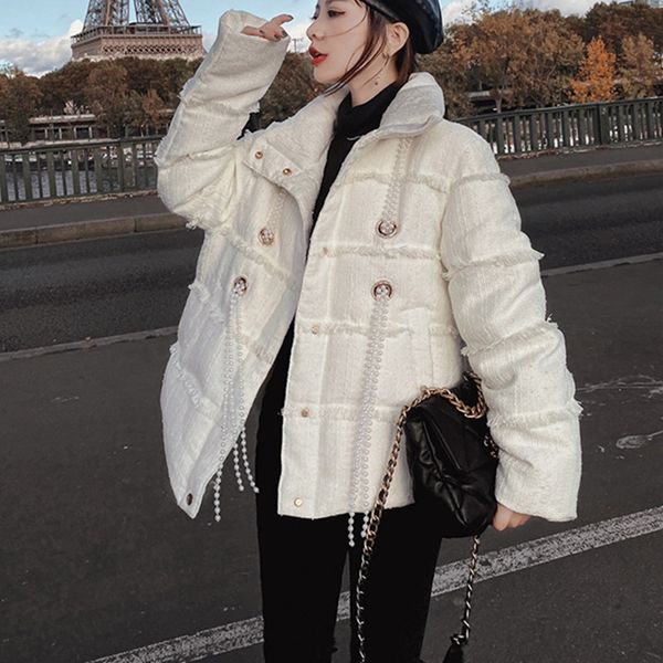 winter jacket women 2020 fashion warm single breasted pearls beading tassel white tweed parka padded coat bubble jacket b027, Black
winter jacket women 2020 fashion warm single breasted pearls beading tassel white tweed parka padded coat bubble jacket b027, Black