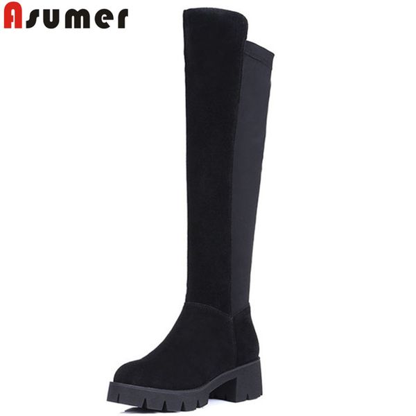 asumer black fashion winter boots women round toe platform knee high boots square heel suede leather keep warm
asumer black fashion winter boots women round toe platform knee high boots square heel suede leather keep warm
