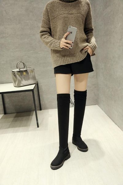 women's boots/knee boots/suede/stretch cloth/round square heel/low heel/4cm heel height/lace jacket/leg repair/sdl&9959, Black
women's boots/knee boots/suede/stretch cloth/round square heel/low heel/4cm heel height/lace jacket/leg repair/sdl&9959, Black