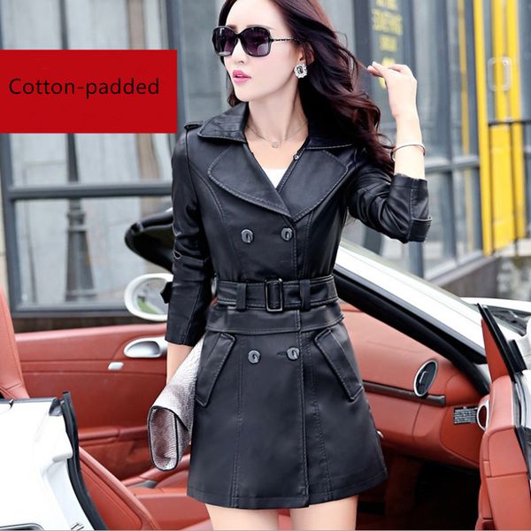 lanlojerwinter slim cotton-padded pu leather trench coat women hem detachable mid-long warm leather motorcycle jacket 5xl, Black
lanlojerwinter slim cotton-padded pu leather trench coat women hem detachable mid-long warm leather motorcycle jacket 5xl, Black