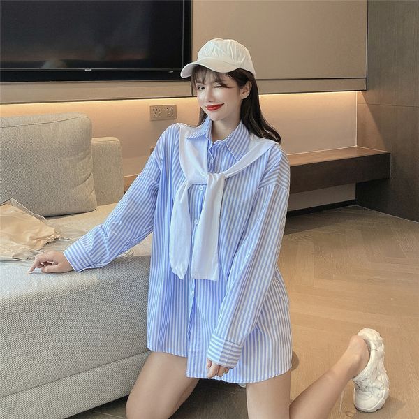 fresh striped shirt womens 2020 summer new korean style design sense minority loose mid-length shawl shirt, White
fresh striped shirt womens 2020 summer new korean style design sense minority loose mid-length shawl shirt, White
