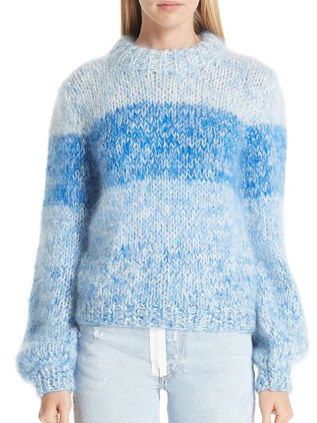 luxury designer brand knitted sweater for women causel o neck blue gradient stripe mohair lantern sleeve knitted pullovers, White;black
luxury designer brand knitted sweater for women causel o neck blue gradient stripe mohair lantern sleeve knitted pullovers, White;black