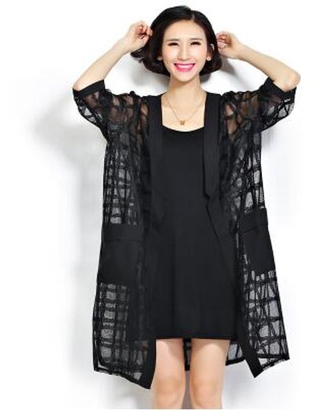 2019 plus size chiffon coat summer style women clothing black plaid perspecti loose half sleeve lady long mesh cardigan dv893, Tan;black
2019 plus size chiffon coat summer style women clothing black plaid perspecti loose half sleeve lady long mesh cardigan dv893, Tan;black