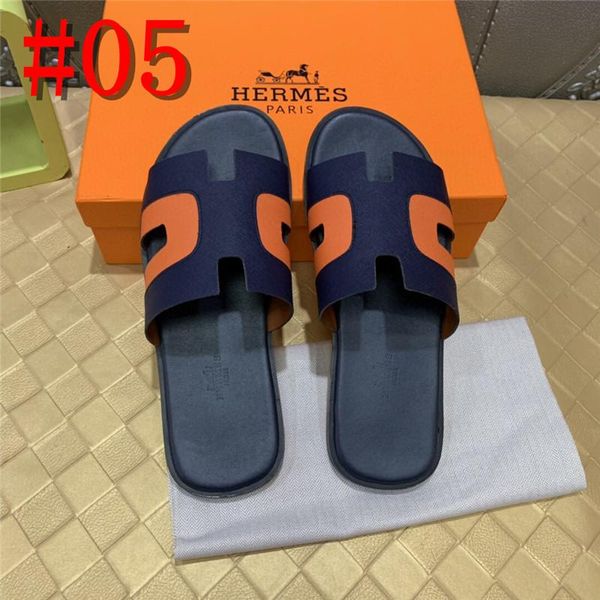 20fw genuine leather men slippers beach shoes men flip flops summer flat heels male slides luxury hand sewing men shoes con19, Blue;gray