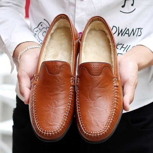 big size 38-47 leather brown shoes men flat shoes plush winter warm casual slip on car driving loafers mocasines hombres, Black
big size 38-47 leather brown shoes men flat shoes plush winter warm casual slip on car driving loafers mocasines hombres, Black