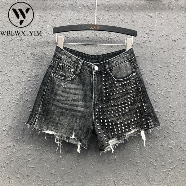 women's shorts summer women plus size washed denim fashion rivet high waist jeans female loose casual wide leg short, White;black
women's shorts summer women plus size washed denim fashion rivet high waist jeans female loose casual wide leg short, White;black