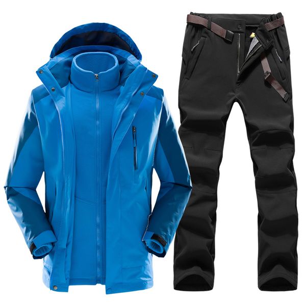 winter 3-in-1 men's hiking jacket & hiking pants fleece liner thick thermal tracksuit outdoor waterproof mountaineering ski suit, Blue;black
winter 3-in-1 men's hiking jacket & hiking pants fleece liner thick thermal tracksuit outdoor waterproof mountaineering ski suit, Blue;black
