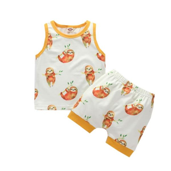 kancoold baby boy sleeveless cartoon animal sloth on the tree print + color matching stripes side beam feet pants suit, White
kancoold baby boy sleeveless cartoon animal sloth on the tree print + color matching stripes side beam feet pants suit, White
