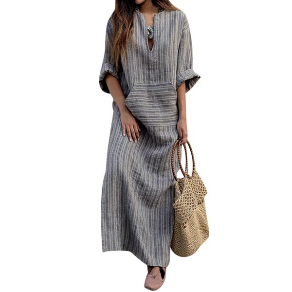 s-5xl women vintage cotton linen maxi long dress striped retro pockets female loose v neck dresses vestidos plus size mori girl, White;black
s-5xl women vintage cotton linen maxi long dress striped retro pockets female loose v neck dresses vestidos plus size mori girl, White;black