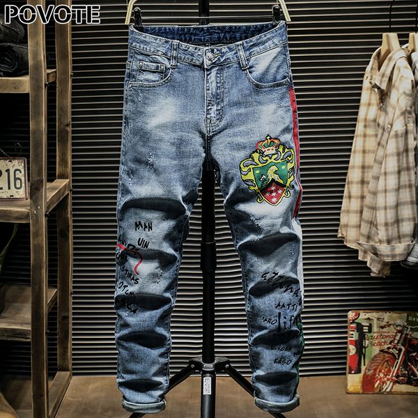povote jeans men's hip hop trend pants slim pencil pants men's jeans locomotive cartoon embroidery trend design osk, Blue
povote jeans men's hip hop trend pants slim pencil pants men's jeans locomotive cartoon embroidery trend design osk, Blue