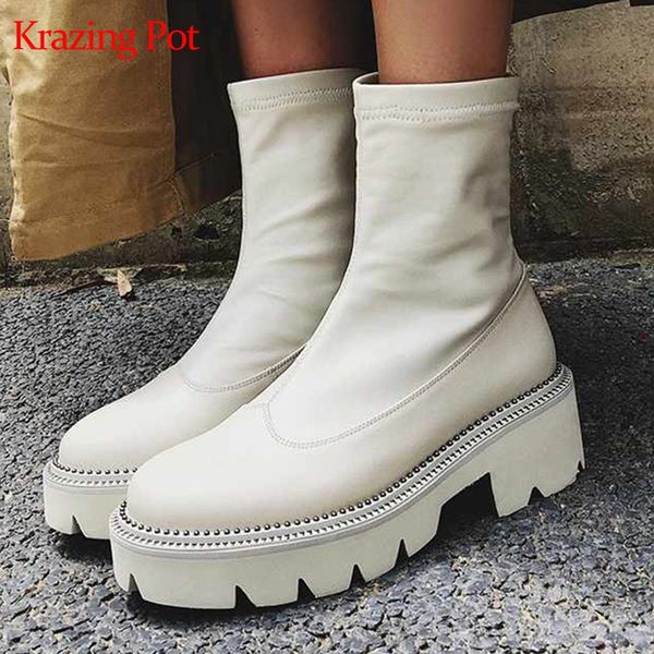krazing pot cow leather superstar thick bottom high heels platform round toe slip on rivets beading dailywear mid-calf boots l75, Black
krazing pot cow leather superstar thick bottom high heels platform round toe slip on rivets beading dailywear mid-calf boots l75, Black