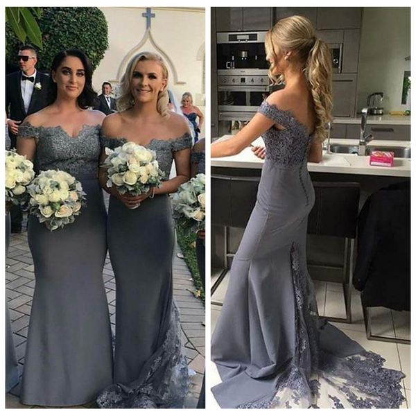 off shoulder lace appliques slim mermaid bridesmaids dresses grey slim long european long vestidos de honor of maid customized plus size, White;pink
off shoulder lace appliques slim mermaid bridesmaids dresses grey slim long european long vestidos de honor of maid customized plus size, White;pink