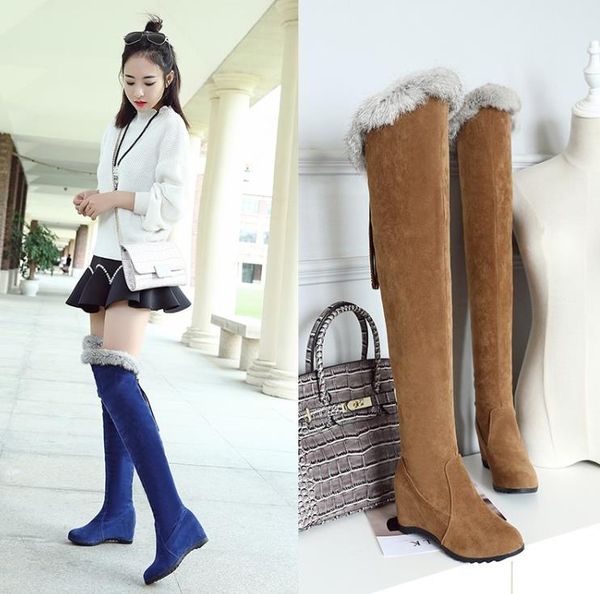 plus size 34 to 43 with box invisible wedge heel blue fur over the knee thigh high boots, Black
plus size 34 to 43 with box invisible wedge heel blue fur over the knee thigh high boots, Black