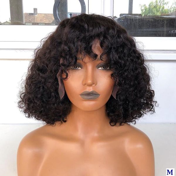 simbeauty peruvian 13x6 curly lace front human hair wigs for black women 150 density transparent lace front wigs with bangs remy, Black;brown