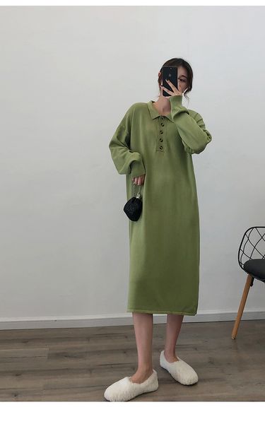 new korean women's solid color long-sleeved dress autumn long section split collar lapel shirt skirt, Black;gray
new korean women's solid color long-sleeved dress autumn long section split collar lapel shirt skirt, Black;gray