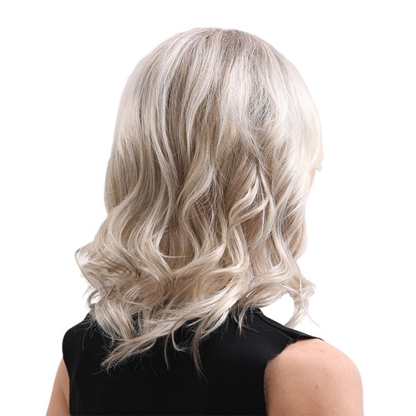 16'' graceful female side part wavy blonde wigs for party cosplay costume show, Black
16'' graceful female side part wavy blonde wigs for party cosplay costume show, Black