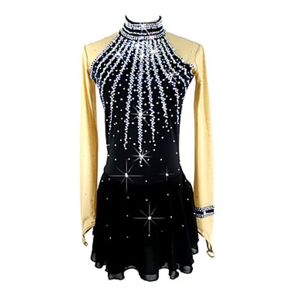 black figure skating dress long-sleeved ice skating skirt spandex, Black;red
black figure skating dress long-sleeved ice skating skirt spandex, Black;red
