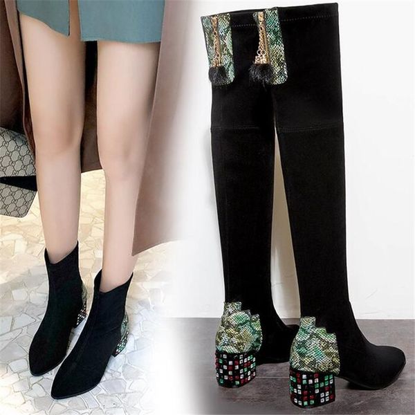 agutzm women's warm boots 2019 autumn and winter new pointed thick with over the knee boots elastic women's shoes a372, Black
agutzm women's warm boots 2019 autumn and winter new pointed thick with over the knee boots elastic women's shoes a372, Black