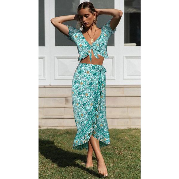 women bohemian floral short sleeve bowknot + skirt suit ruffle 2 piece dress split summer party beach dress elegant, White;black
women bohemian floral short sleeve bowknot + skirt suit ruffle 2 piece dress split summer party beach dress elegant, White;black