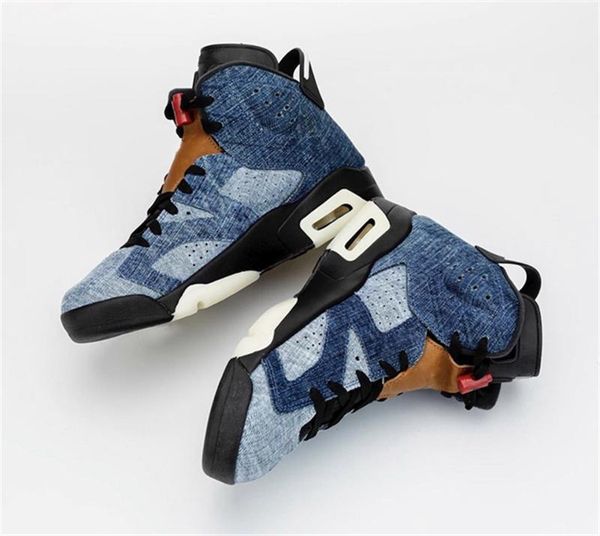est authentic air authentic 6 washed denim retro basketball shoes mens sail-varsity red-black 6s blue ct5350-401 sneakers with box, White;red
est authentic air authentic 6 washed denim retro basketball shoes mens sail-varsity red-black 6s blue ct5350-401 sneakers with box, White;red
