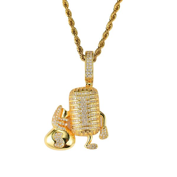 hip hop cartoon microphone diamonds pendant necklaces for men western music luxury necklace real gold plated copper zircons cuban chains, Silver
hip hop cartoon microphone diamonds pendant necklaces for men western music luxury necklace real gold plated copper zircons cuban chains, Silver