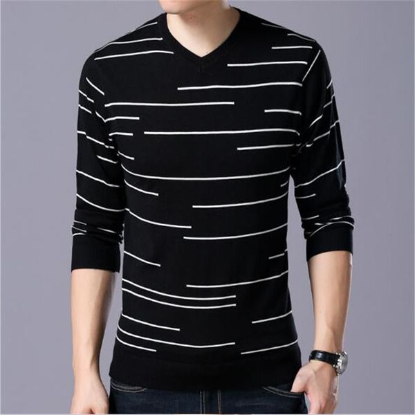 2019 autumn new men's casual knitted sweater fashion stripes printed slim v-neck sweater male brand clothes, White;black
2019 autumn new men's casual knitted sweater fashion stripes printed slim v-neck sweater male brand clothes, White;black