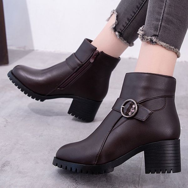 women's leather boots with belt buckle fashion shoes ladies high heel snow shoes boot side zipper short boots botas mujer, Black
women's leather boots with belt buckle fashion shoes ladies high heel snow shoes boot side zipper short boots botas mujer, Black