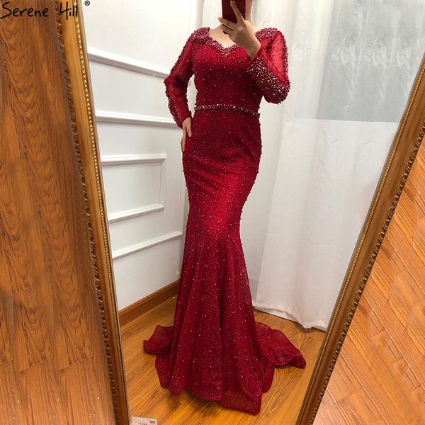 long sleeve wine red pearls mermaid evening dresses 2019 fashion luxury evening gown real p dubai la6428, White;black
long sleeve wine red pearls mermaid evening dresses 2019 fashion luxury evening gown real p dubai la6428, White;black