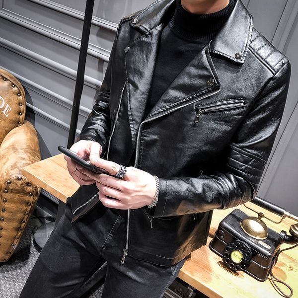 2020 han edition cultivate morality men's leather youth locomotive pu leather jacket lapel coat leisure men's clothing, Black
2020 han edition cultivate morality men's leather youth locomotive pu leather jacket lapel coat leisure men's clothing, Black