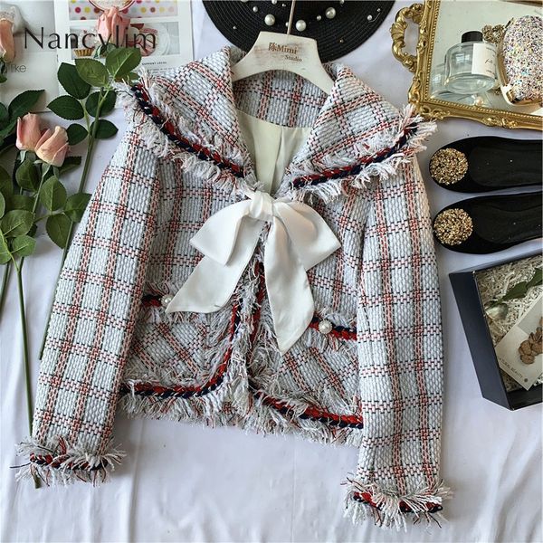 luxury small fragrance navy collar fringed plaid tweed bow suit jacket women pearl button woolen coat lady jackets, Black
luxury small fragrance navy collar fringed plaid tweed bow suit jacket women pearl button woolen coat lady jackets, Black