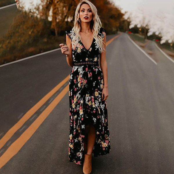 women summer bohemian floral print maxi dresses lady hollow out irregular party dress deep v-neck backless long dress, Black;gray
women summer bohemian floral print maxi dresses lady hollow out irregular party dress deep v-neck backless long dress, Black;gray