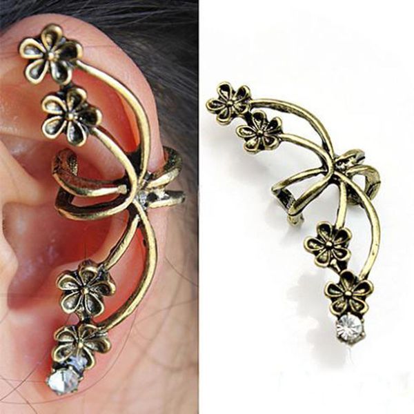 new arrival punk antique imitation crystal bronze tone metal flower ear cuff wrap clip earrings, Silver
new arrival punk antique imitation crystal bronze tone metal flower ear cuff wrap clip earrings, Silver