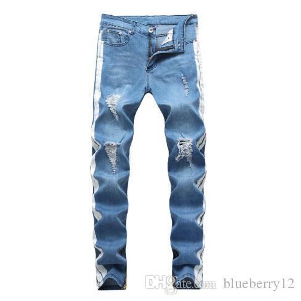 european and american mens jeans high street hole stretch slim feet denim trousers personality design mens jeans, Blue
european and american mens jeans high street hole stretch slim feet denim trousers personality design mens jeans, Blue