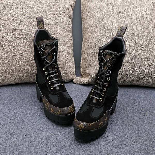 high-end color matching lace-up martin boots 2020 thick bottom waterproof heel luxury women's boots high heel women's short boots, Black
high-end color matching lace-up martin boots 2020 thick bottom waterproof heel luxury women's boots high heel women's short boots, Black