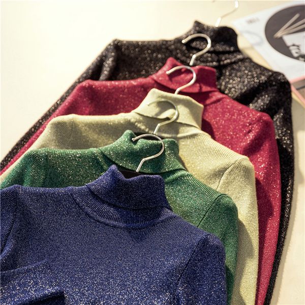 women's sweaters bright silk 2021 fall turtleneck women pullovers long sleeve sweater sueter mujer invierno knitted korean woman clothe, White;black
women's sweaters bright silk 2021 fall turtleneck women pullovers long sleeve sweater sueter mujer invierno knitted korean woman clothe, White;black