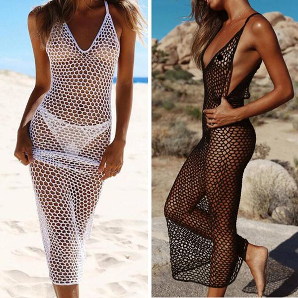 women crochet cover fishnet wrap handmade smock sleeveless summer beach long dress femme 2019 clothes, Blue;gray 
women crochet cover fishnet wrap handmade smock sleeveless summer beach long dress femme 2019 clothes, Blue;gray