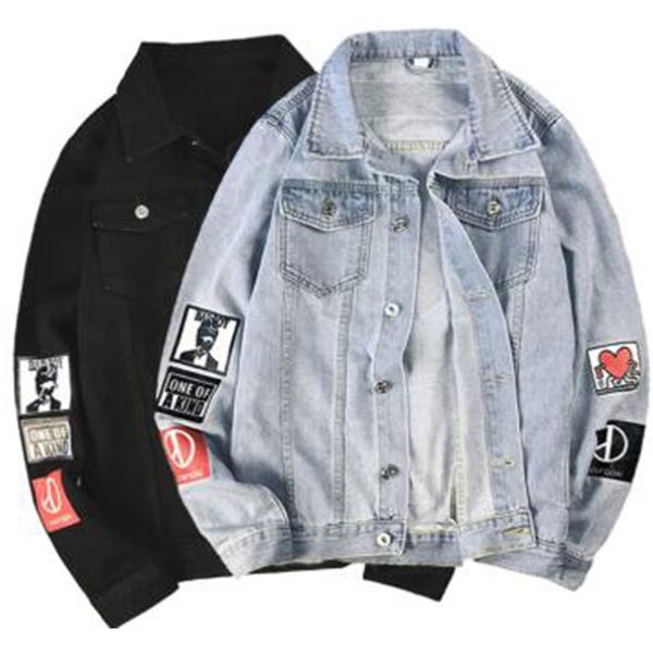 men denim jacket 2020 spring new men's stand collar jean jackets letter printed male casual street hip hop loose denim outerwear, Black;brown
men denim jacket 2020 spring new men's stand collar jean jackets letter printed male casual street hip hop loose denim outerwear, Black;brown