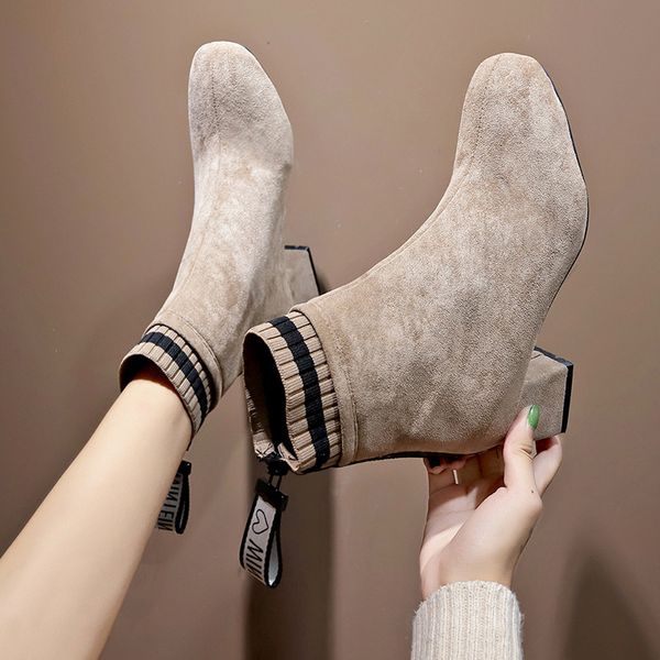 short boots women's new style versatile suede chunky-heel high-heel boots fashion, Black
short boots women's new style versatile suede chunky-heel high-heel boots fashion, Black