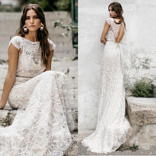 embroidered bohemian scoop neck bridal dresses short sleeve with ribbon sash wedding dresses sweep train hollow back vestido de novias, White
embroidered bohemian scoop neck bridal dresses short sleeve with ribbon sash wedding dresses sweep train hollow back vestido de novias, White