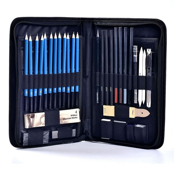 40pcs Sketch Pencils Set Artists Drawing Kit In Pencil Case With Pencil Sharpener Art Supplies For Student Painter