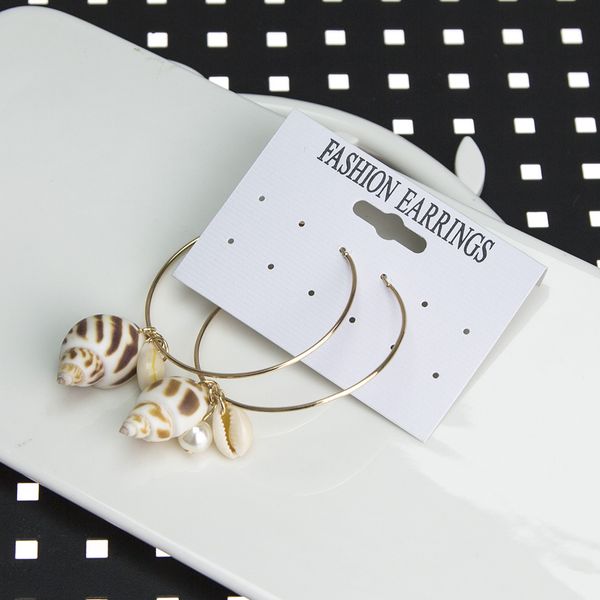bohemian creative shell conch pendant hoop earrings for women white conch pearl alloy ring earrings female, Golden;silver