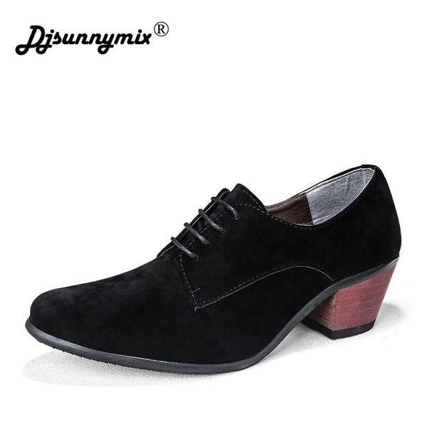 british men dress suede leather shoes high heels oxford shoes brand design business wedding party banquets prom groom, Black