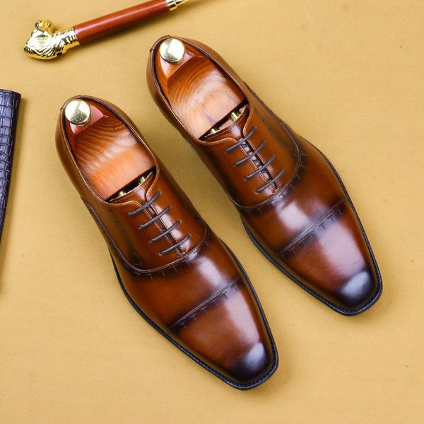 three-joint leather shoes men's business formal wear handmade goodyear oxford shoes large size office, Black