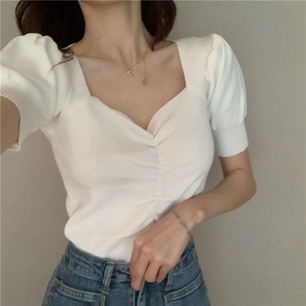 sleeve t-shirt new female summer hubble-bubble sleeve cultivate morality show thin sweet v-neck sweater pure color coat, White
sleeve t-shirt new female summer hubble-bubble sleeve cultivate morality show thin sweet v-neck sweater pure color coat, White